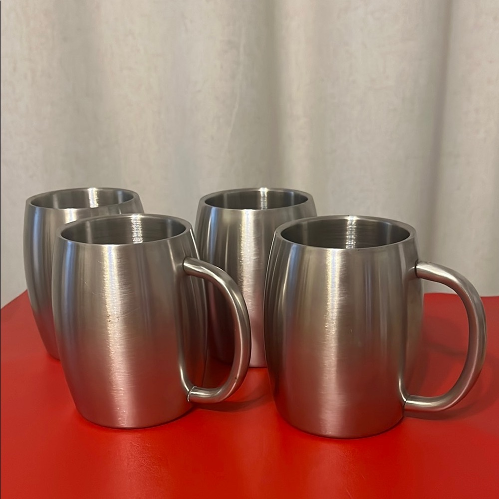 14 oz. Silver Stainless Smooth Double Wall Steel Beer/Coffee/Desk Mug (Set of 4)
